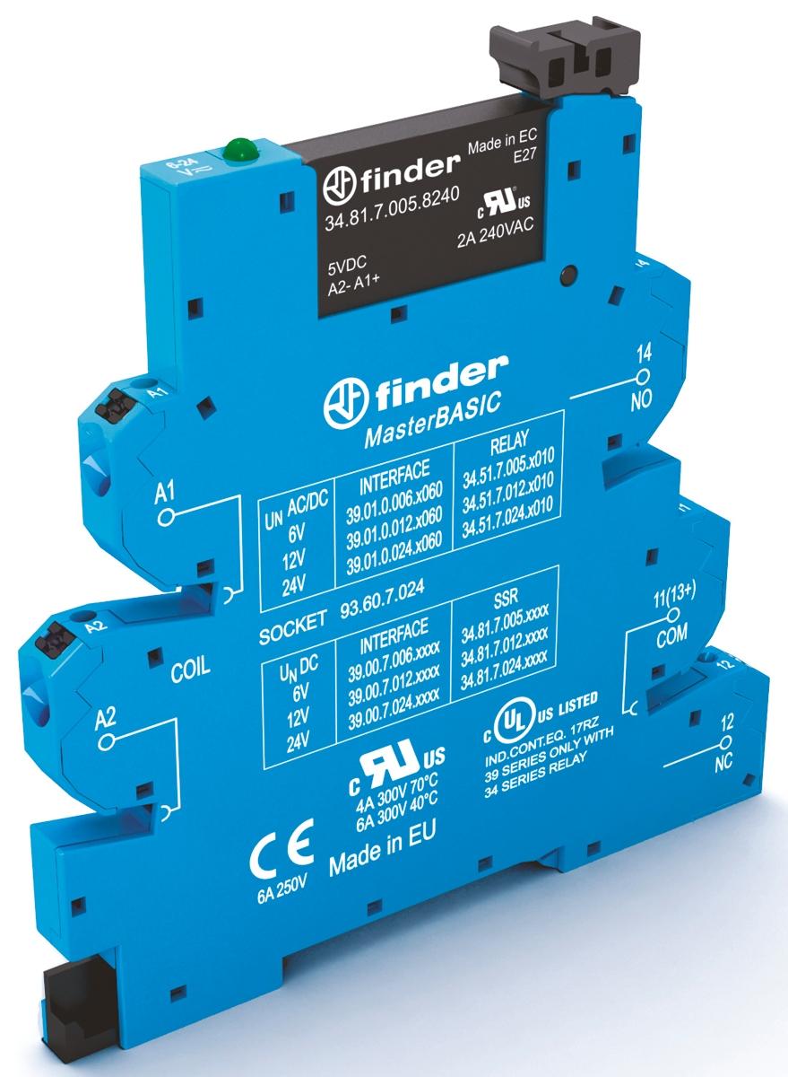 Produktfoto 1 von Finder Series 39 Halbleiter-Interfacerelais, 6 A max., DIN-Schienen 4,8 V min. 24 V dc max. / 6,6 V max. DC