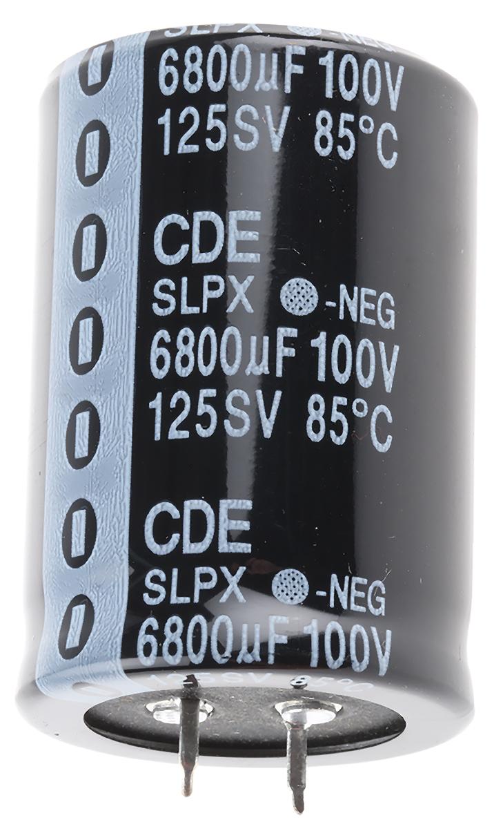 Produktfoto 1 von Cornell-Dubilier SLPX Snap-In Aluminium-Elektrolyt Kondensator 6800μF ±20% / 100V dc, Ø 35mm x 50mm, +85°C