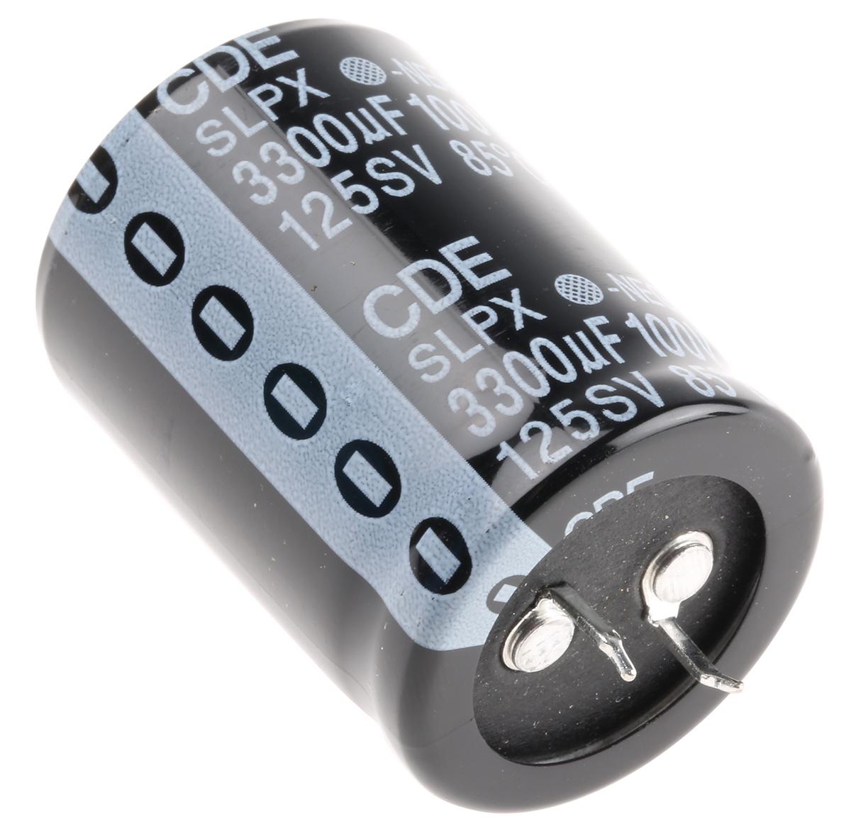 Produktfoto 1 von Cornell-Dubilier SLPX Snap-In Aluminium-Elektrolyt Kondensator 3300μF ±20% / 100V dc, Ø 30mm x 40mm, +85°C