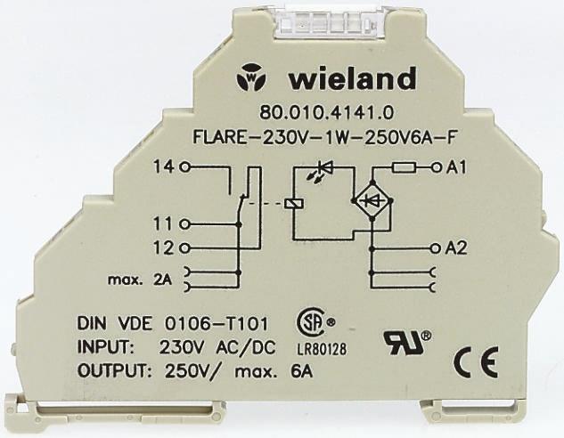 Wieland flare Interface Relais, 93.5V ac/dc / 121V ac/dc 110V ac, 1-poliger Wechsler DIN-Schienen 250V ac