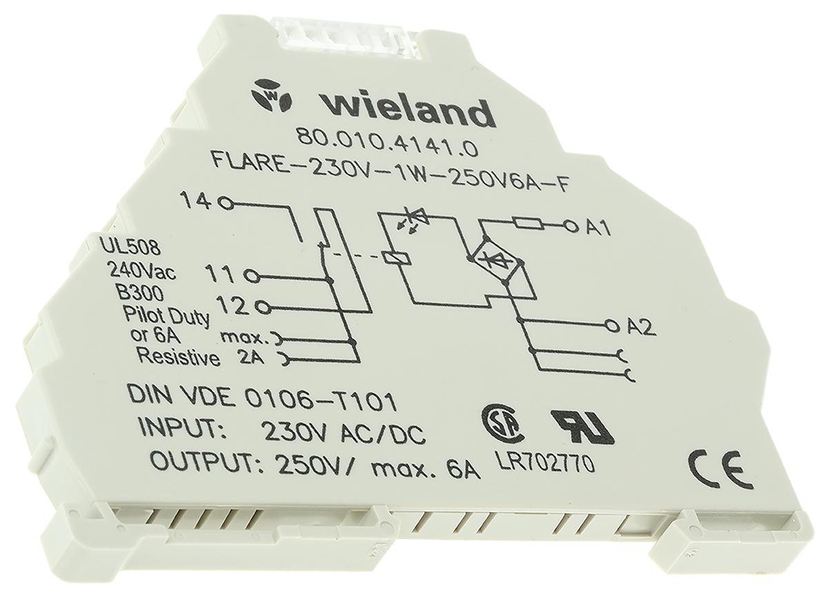 Wieland flare Interface Relais, 195.5V ac/dc / 253V ac/dc 230V ac, 1-poliger Wechsler DIN-Schienen 250V ac