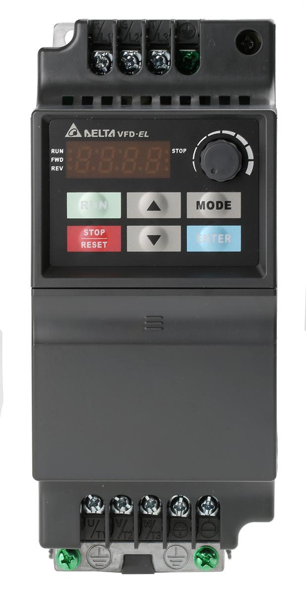 Produktfoto 1 von Delta Electronics VFD-EL, 3-Phasen Frequenzumrichter 1,5 kW, 400 V ac / 4,3 A 0 → 600Hz