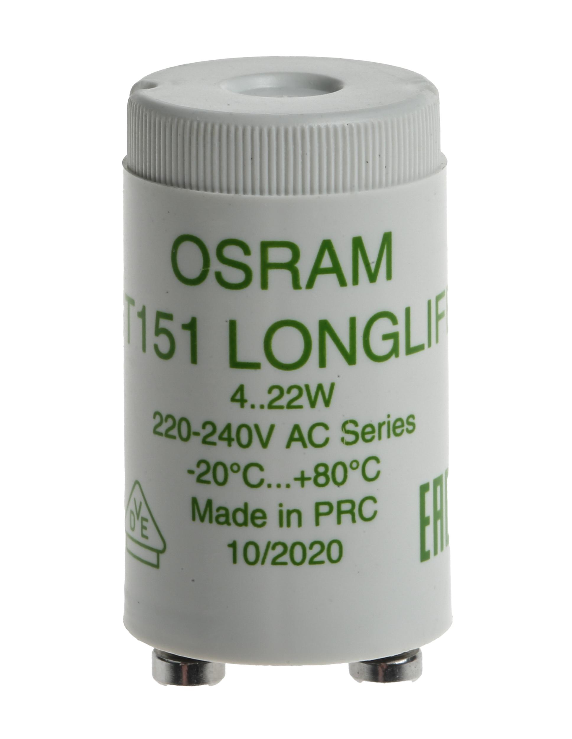 Produktfoto 1 von Osram ST 151 LONGLIFE Leuchtstofflampen Starter 2-polig, 4 bis 22 W / 230 V, Ø 21.5mm x 35 mm