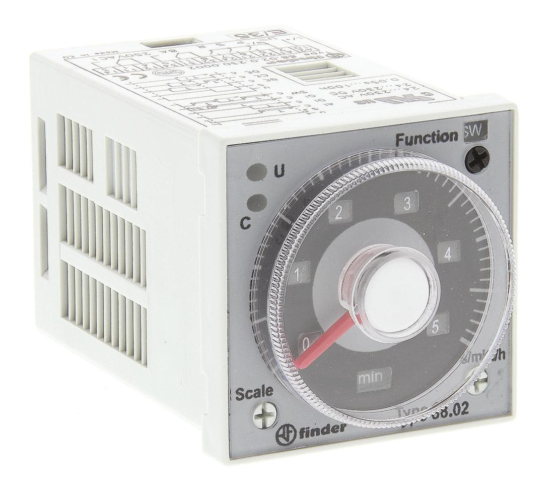 Finder 88 Series Zeitrelais, Frontplattenmontage, 0.05-10 s, 0.05-10h, 24 → 230V ac/dc, 2 Kont. Multifunktion,