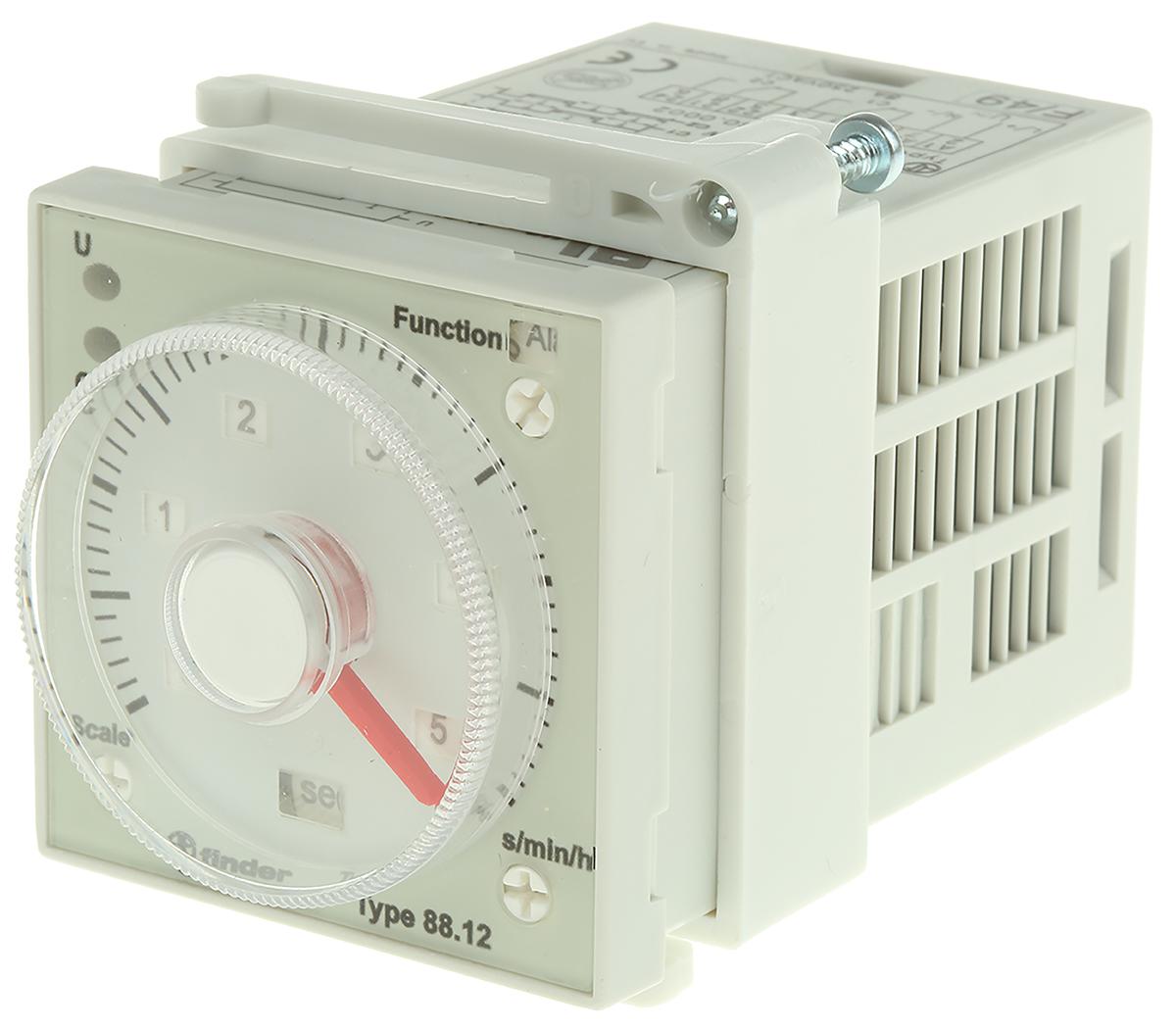 Finder 88 Series Zeitrelais, Frontplattenmontage, 0.05-10 min, 0.05-10h, 24 → 230V ac/dc, 2 Kont. Multifunktion,