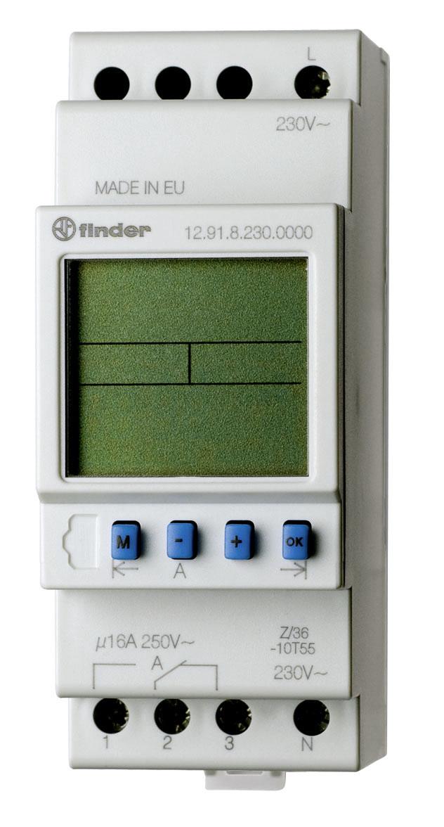 Finder Digital DIN-Schienen-Zeitschaltuhr, Minuten, 230 V ac, 1-Kanal, 60 Speicherplätze