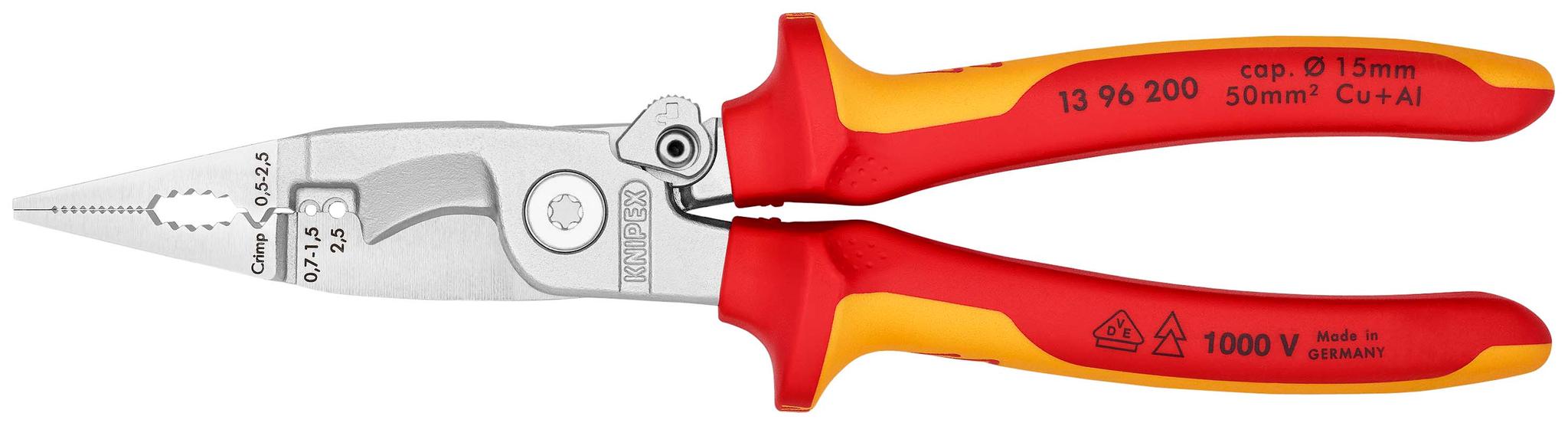 Produktfoto 1 von Knipex Kombizange, gebogen Schneidkraft → Kupferdraht: 50 mm 200 mm VDE