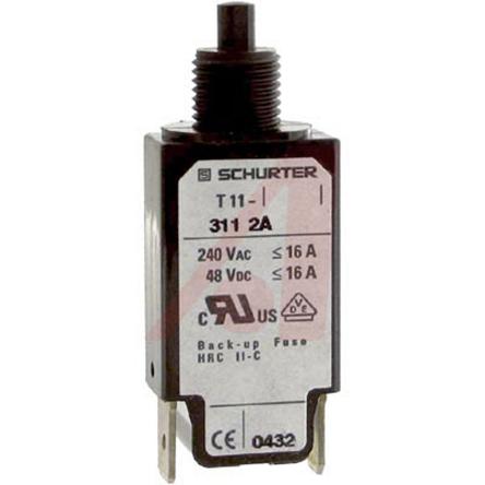 Produktfoto 1 von Schurter T11-211 Thermischer Überlastschalter / Thermischer Geräteschutzschalter, 1-polig, 2A, 240V 19 x 11 x 34.5mm,