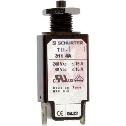 Produktfoto 1 von Schurter T11-211 Thermischer Überlastschalter / Thermischer Geräteschutzschalter, 1-polig, 4A, 240V 19 x 11 x 34.5mm,