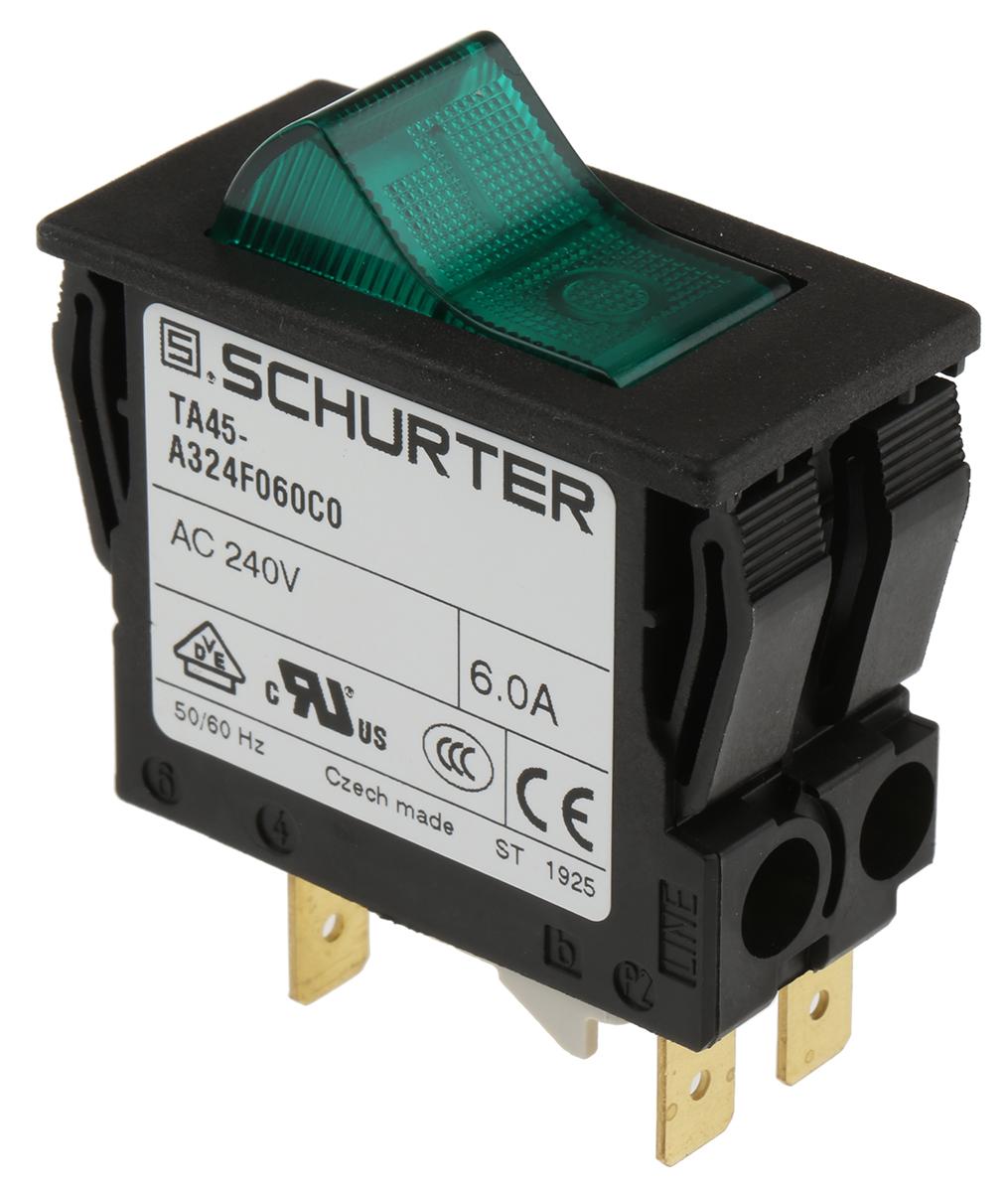 Produktfoto 1 von Schurter TA45 Thermischer Überlastschalter / Thermischer Geräteschutzschalter, 2-polig, 6A, 60 V dc, 240V ac, Thermisch