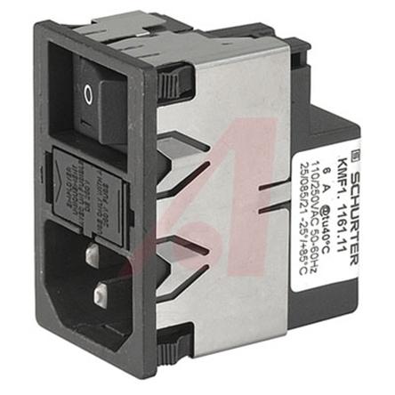 Produktfoto 1 von Schurter C14 IEC-Steckerfilter Stecker mit 2-Pol Schalter 5 x 20mm Sicherung, 125 V ac, 250 V ac / 4A, Snap-In /