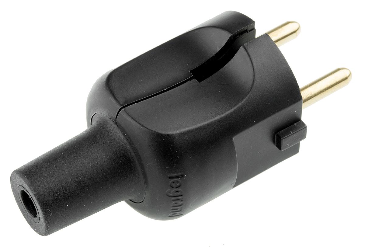 Produktfoto 1 von Legrand Netzstecker Kabel, 2P, CEE 7/7 Deutscher Schutzkontakt / Französisch, 230 V / 16A Schwarz, für Frankreich,