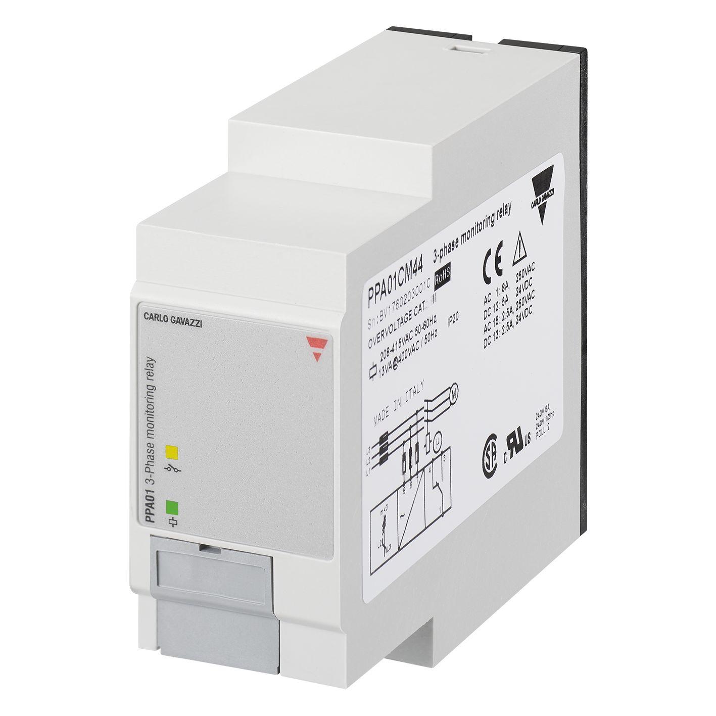 Carlo Gavazzi PPA01 Überwachungsrelais, für Phase, Spannung 177 → 475V ac 3-phasig, 1-poliger Wechsler