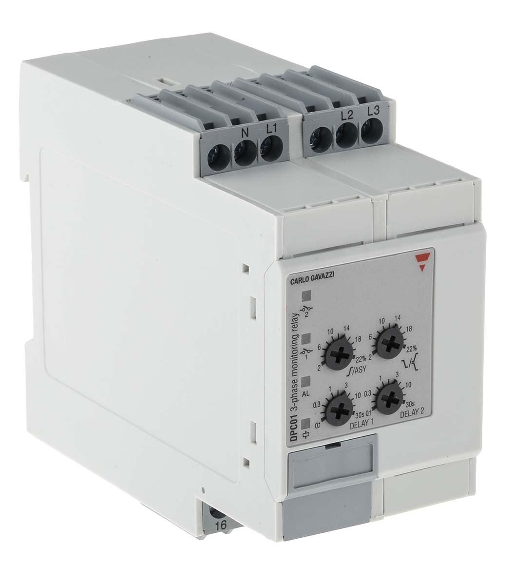 Produktfoto 1 von Carlo Gavazzi DPC01 Überwachungsrelais, für Phase, Spannung 323 → 550V ac 3, 3+N-phasig, 1-poliger Wechsler