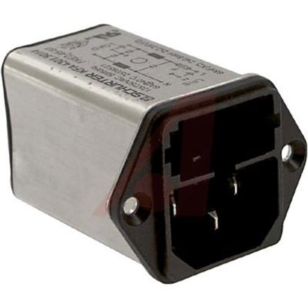 Produktfoto 1 von Schurter C14 IEC-Steckerfilter Stecker mit 1-Pol Schalter 5 x 20mm Sicherung, 250 V ac / 6A, Tafelmontage /