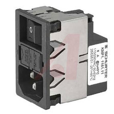 Produktfoto 1 von Schurter C14 IEC-Steckerfilter Stecker mit 2-Pol Schalter 5 x 20mm Sicherung, 125 V ac, 250 V ac / 6A, Snap-In /