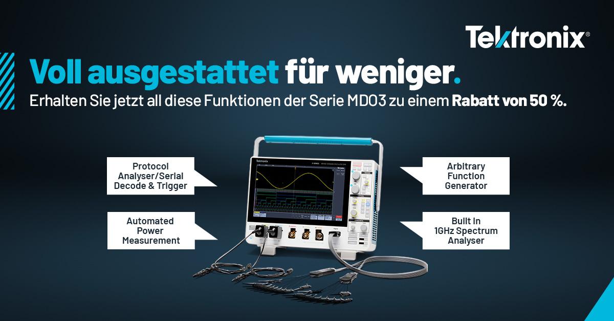 Produktfoto 1 von Tektronix MDO34 Vollausstattung 3-BW-500 + 3-AFG + 3-BND + 3-MSO Mixed-Domain Tisch Mixed-Domain Oszilloskop 4-Kanal