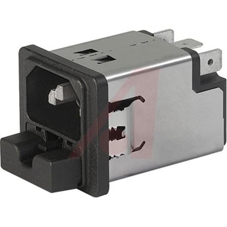 Produktfoto 1 von Schurter C14 IEC-Steckerfilter Stecker 5 x 20mm Sicherung, 250 V ac / 1A, Tafelmontage / Flachsteck-Anschluss