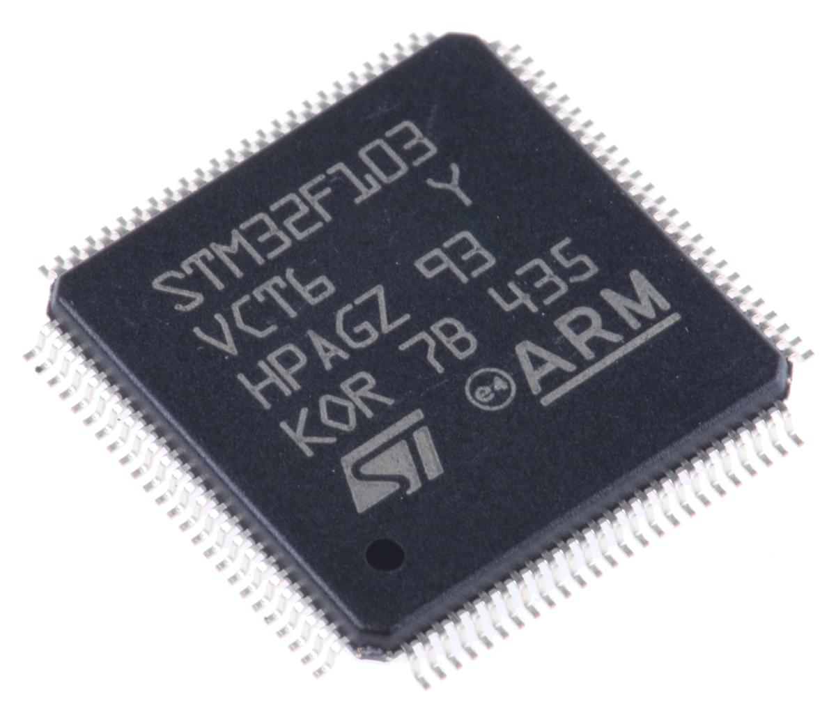 Produktfoto 1 von STMicroelectronics Mikrocontroller STM32F1 ARM Cortex M3 32bit SMD 256 KB LQFP 100-Pin 72MHz 48 KB RAM USB