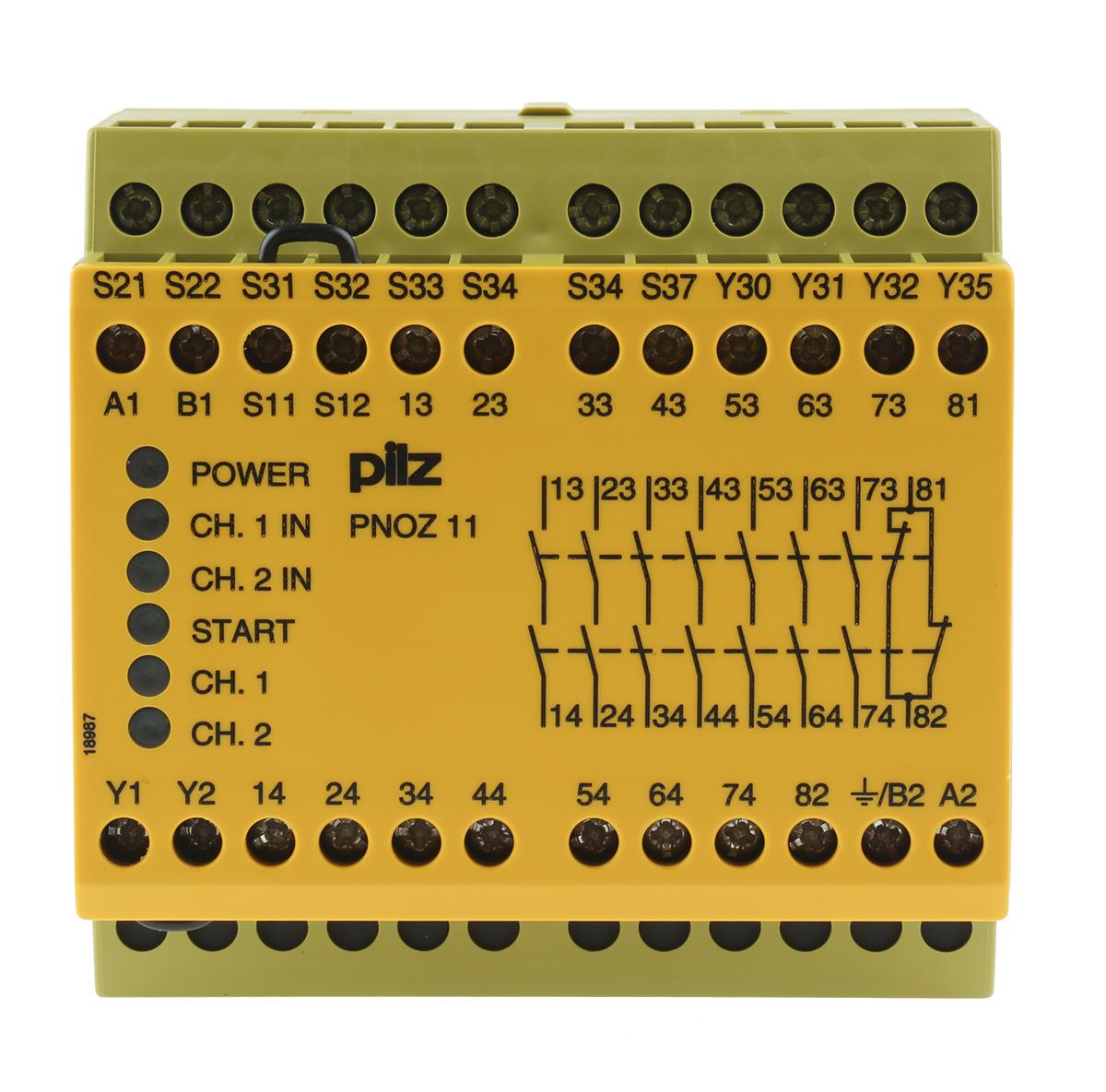 Produktfoto 1 von Pilz PNOZ 11 Sicherheitsrelais, 24V ac/dc, 2-Kanal, 7 Sicherheitskontakte Sicherheitsschalter/Verriegelung, 1