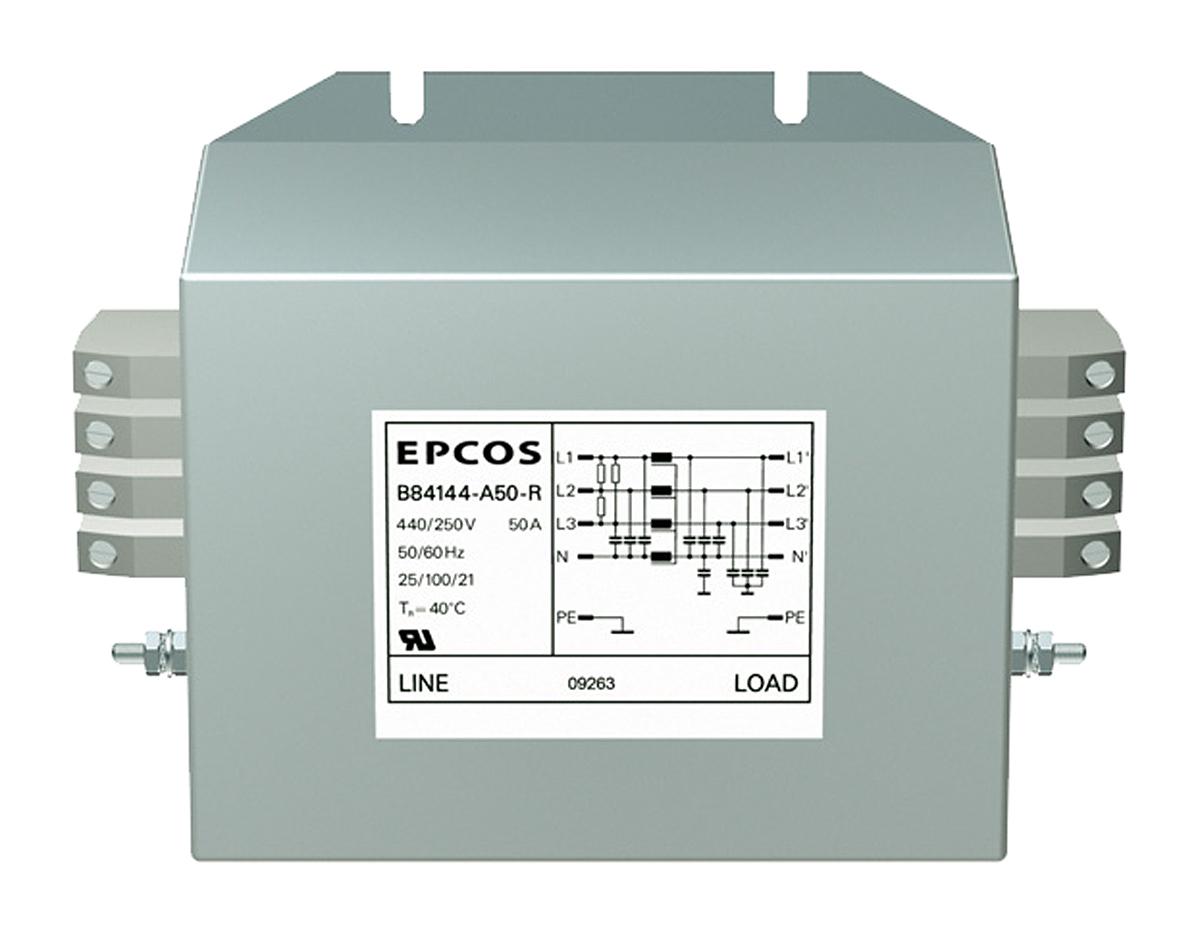 EPCOS B84144A*R000 Entstörfilter, 440 V ac, 25A, Flanschmontage, Flachstecker, 3-phasig 4,1 mA / 50 → 60Hz