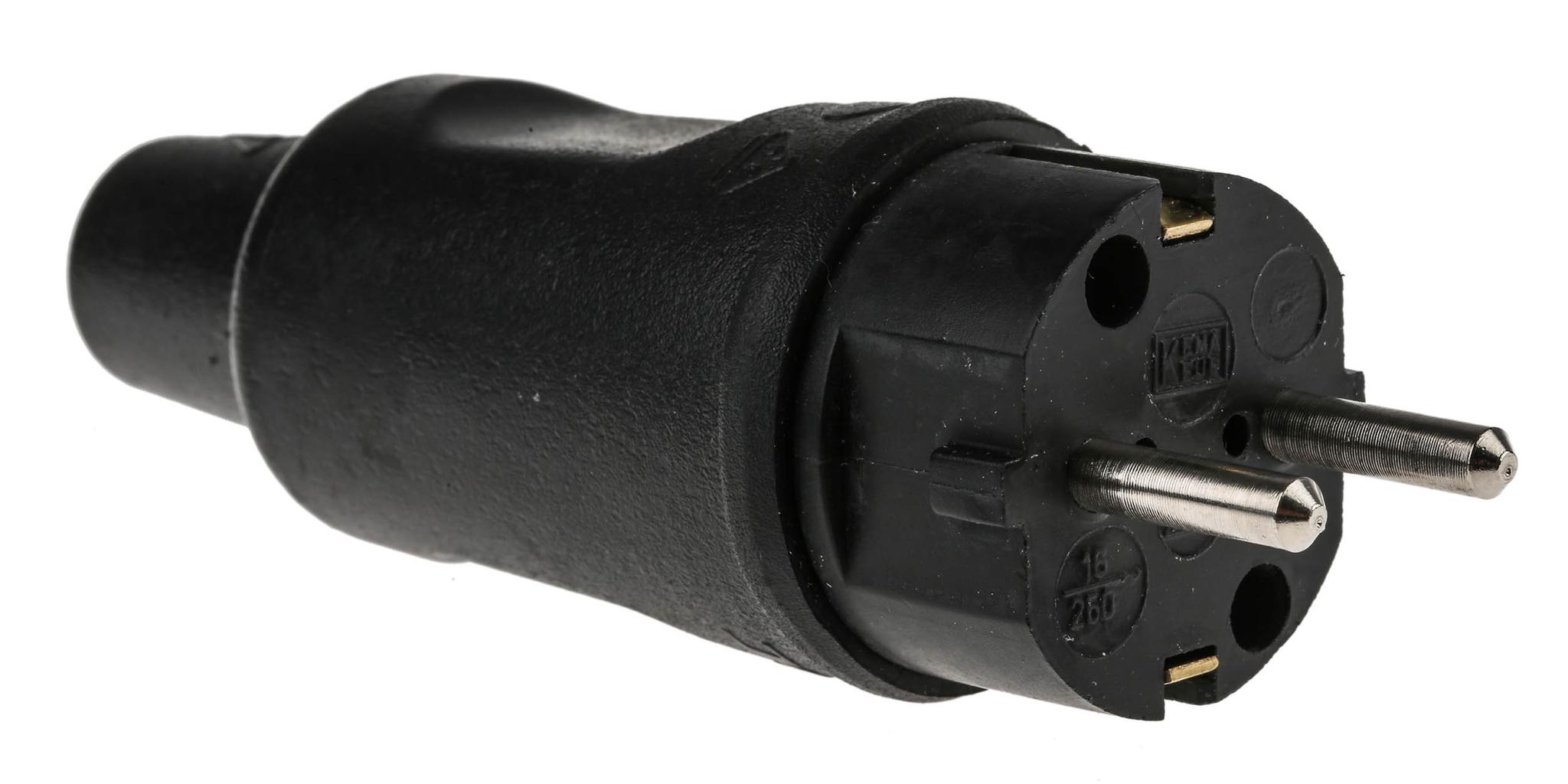 Produktfoto 1 von Kopp Netzstecker Kabel, 2P Schukostecker, 250 V / 16A Schwarz, für Deutschland