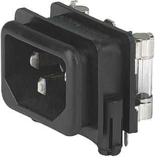 Schurter IEC-Steckverbinder C14 250 V gewinkelt, Tafelmontage, Stecker, 2 Sicherung/en / 10A, Schrauben Ohne Schalter