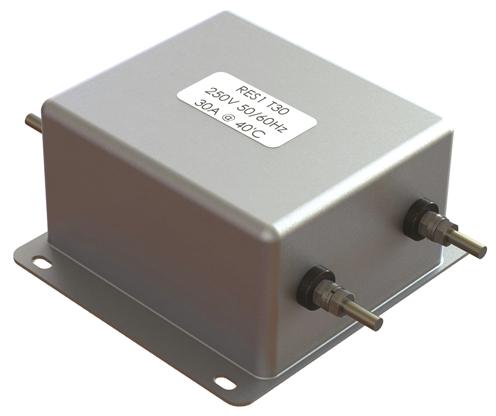 Roxburgh EMC RES1 Entstörfilter, 250 V ac/dc, 30A, Gehäusemontage, Bolzen, 1-phasig <BR/> 0,5 mA / 50 and 60Hz Single Stage