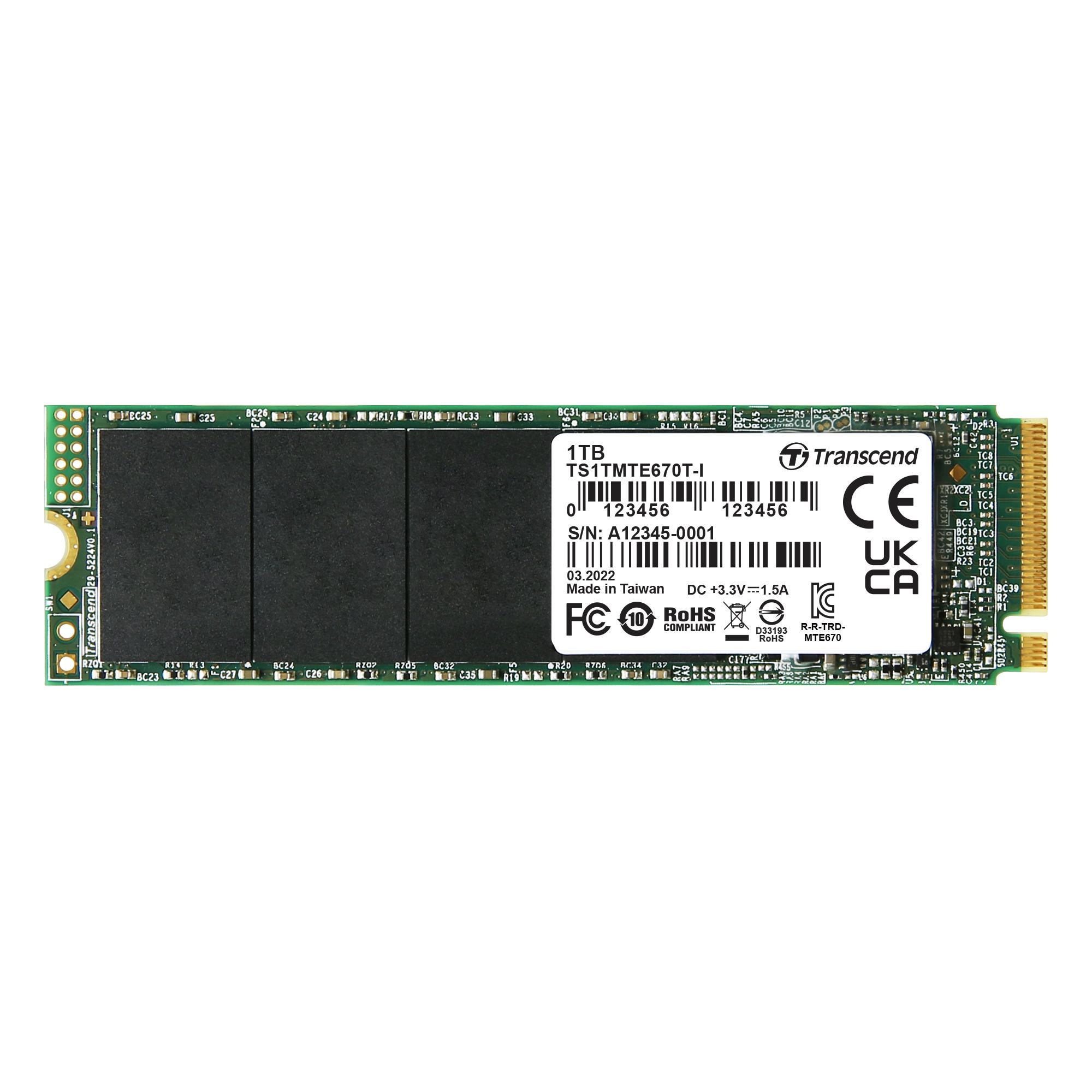 Produktfoto 1 von Transcend MTE670T-I, M.2 2280 Intern HDD-Festplatte NVMe PCIe Gen 3 x 4 Industrieausführung, 3D TLC, 1 TB, SSD