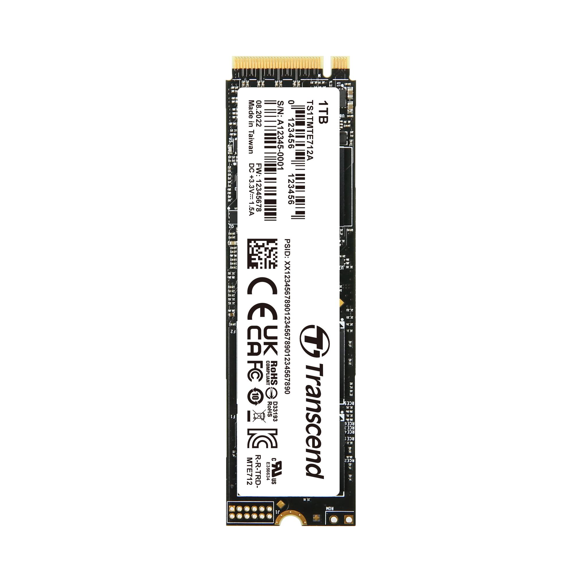 Produktfoto 1 von Transcend MTE712 A, M.2 2280 Intern HDD-Festplatte NVMe PCIe Gen 4 x 4 Industrieausführung, 3D TLC, 1 TB, SSD