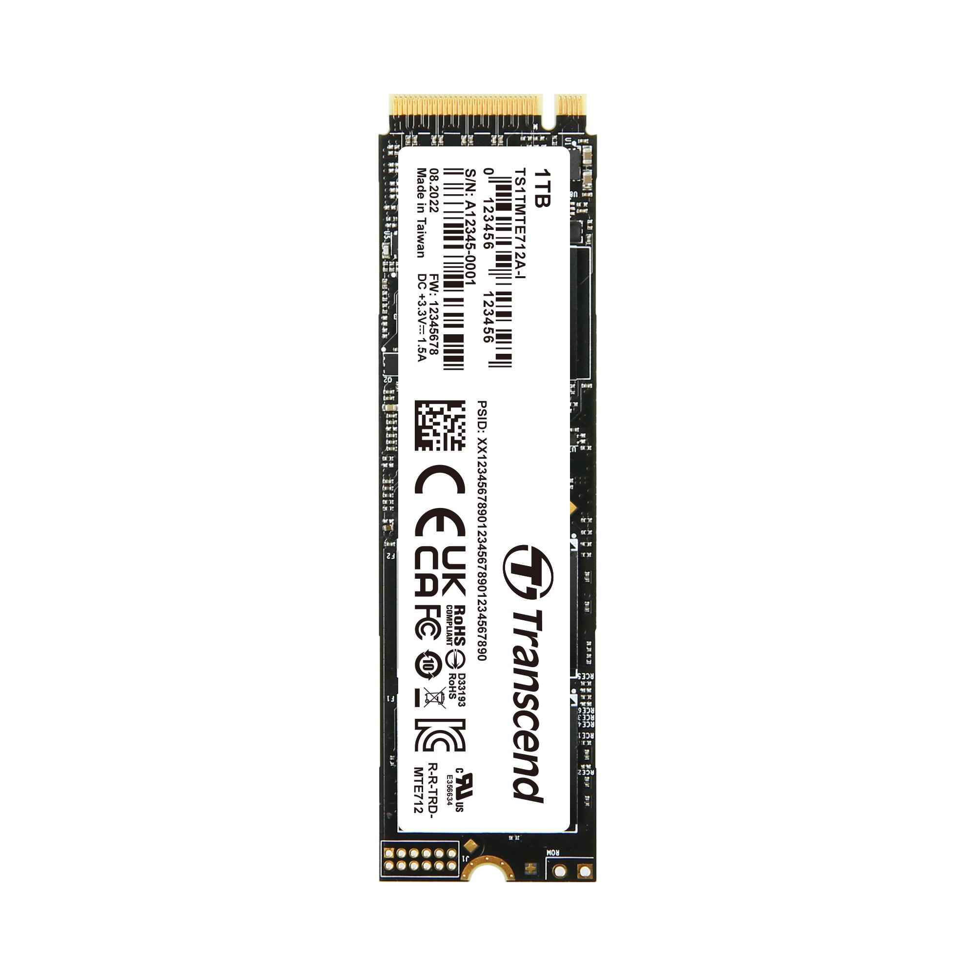 Produktfoto 1 von Transcend MTE712 A-I, M.2 2280 Intern HDD-Festplatte NVMe PCIe Gen 4 x 4 Industrieausführung, 3D TLC, 1 TB, SSD