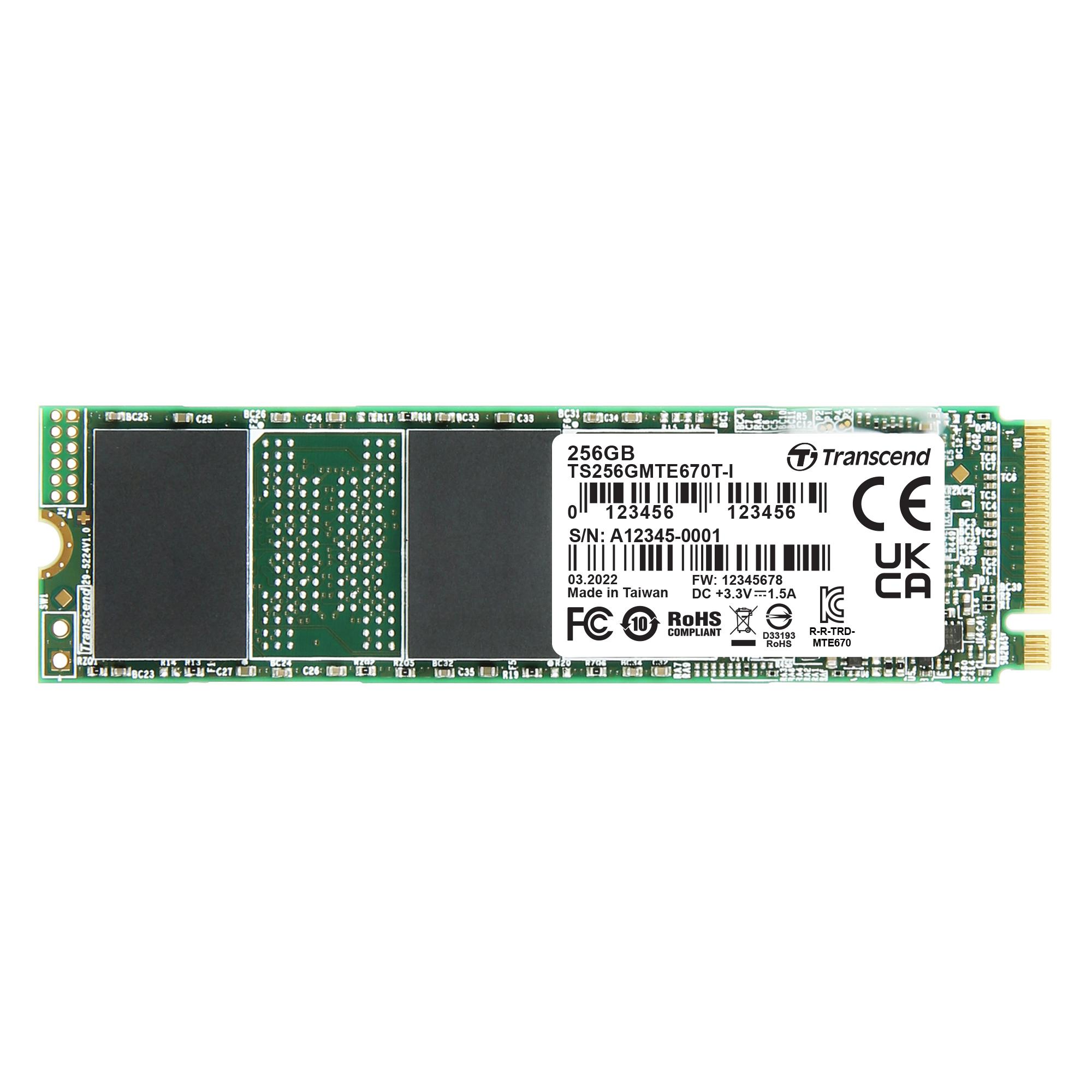 Produktfoto 1 von Transcend MTE670T-I, M.2 2280 Intern HDD-Festplatte NVMe PCIe Gen 3 x 4 Industrieausführung, 3D TLC, 256 GB, SSD