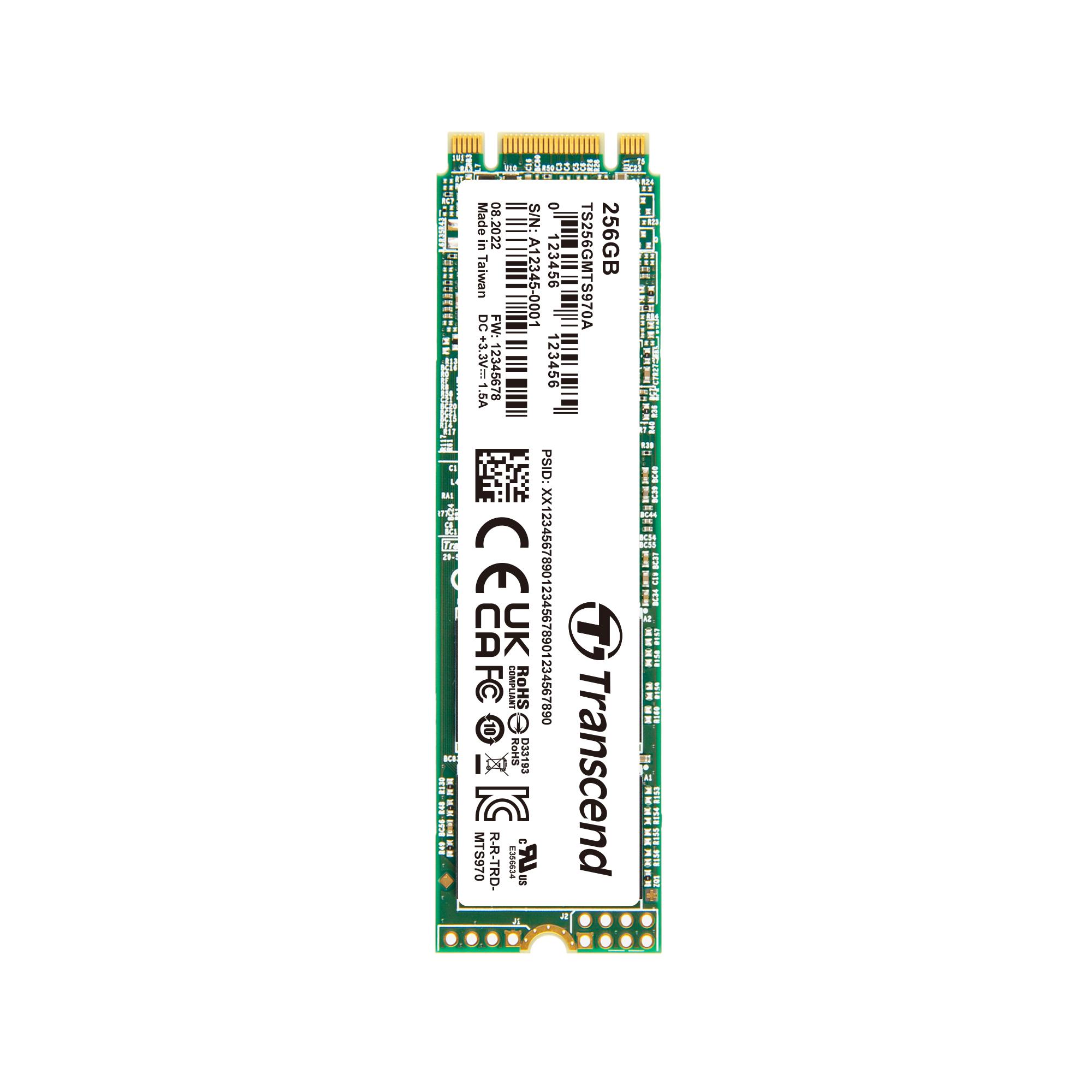 Transcend MTS970 A, M.2 2280 Intern HDD-Festplatte SATA III Industrieausführung, 3D TLC, 256 GB, SSD