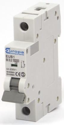 Produktfoto 1 von Europa EUB MCB Leitungsschutzschalter Typ B, 1-polig 32A 230 V ac, 240 V ac EUB1