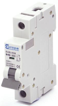 Produktfoto 1 von Europa EUB MCB Leitungsschutzschalter Typ B, 1-polig 40A 230 V ac, 240 V ac EUB1