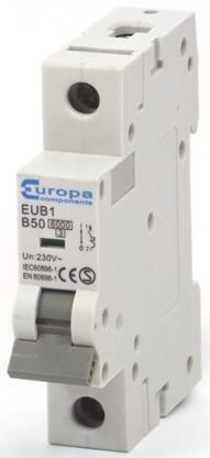 Produktfoto 1 von Europa EUB MCB Leitungsschutzschalter Typ B, 1-polig 50A 230 V ac, 240 V ac EUB1