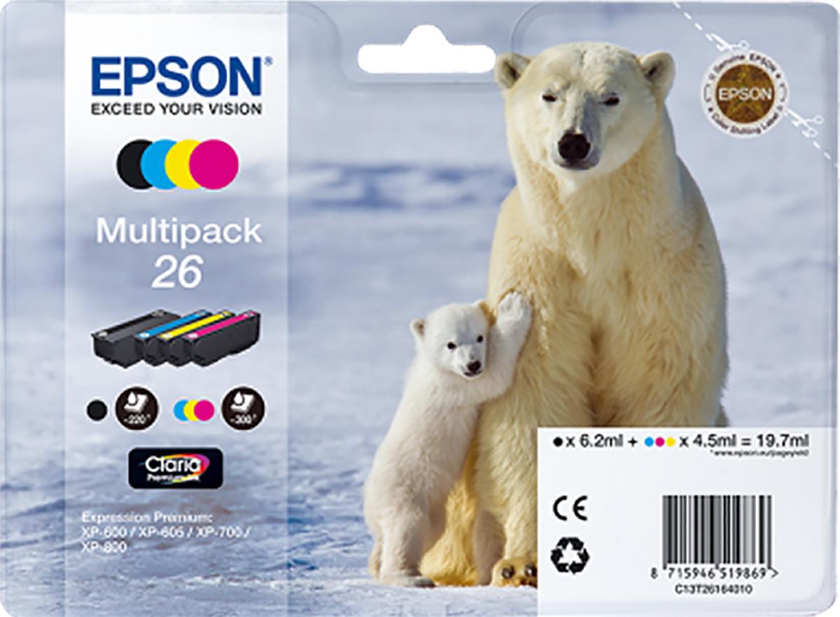 Produktfoto 1 von Epson 26 Druckerpatrone für Epson Patrone Schwarz, Cyan, Magenta, Gelb 4 Stk./Pack