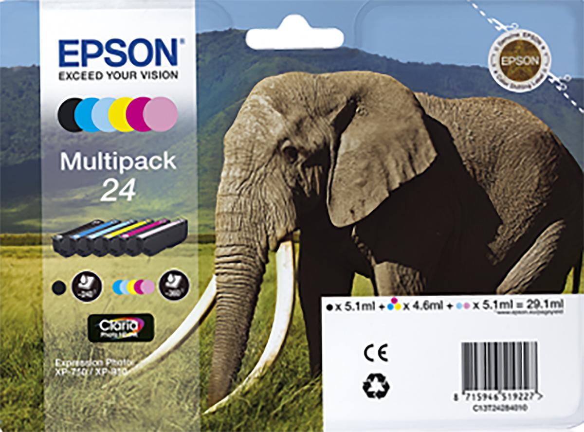 Produktfoto 1 von Epson 24 Druckerpatrone für Epson Patrone Schwarz, Cyanblau, hell Cyanblau, hell Purpurrot, Purpurrot, Gelb 6 Stk./Pack