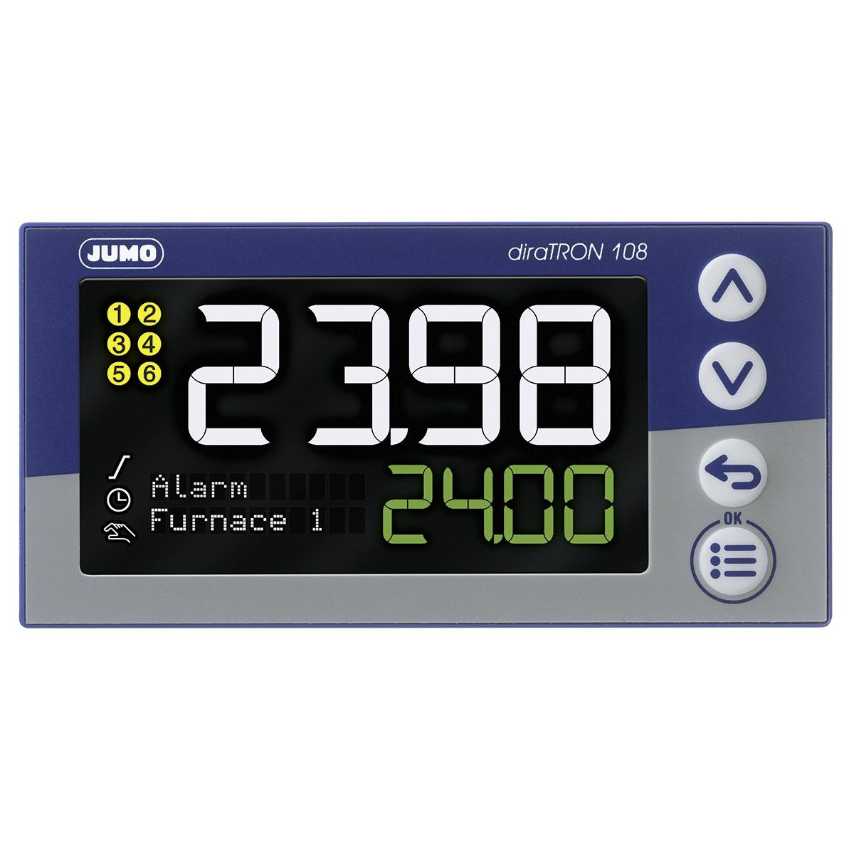 Jumo diraTRON PID Temperaturregler Panel-Montage, 3 x 2 Relais, 1 Logik Ausgang/ Analog, digital Eingang, 20 →