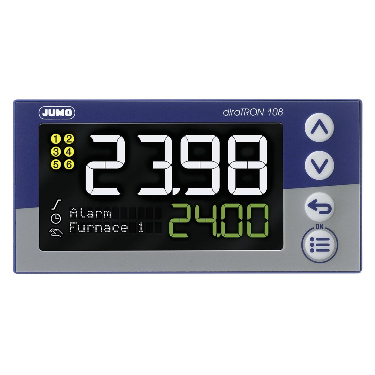 Jumo diraTRON PID Temperaturregler Panel-Montage, 3 x 2 Relais, 1 Logik Ausgang/ Analog, digital Eingang, 110 →