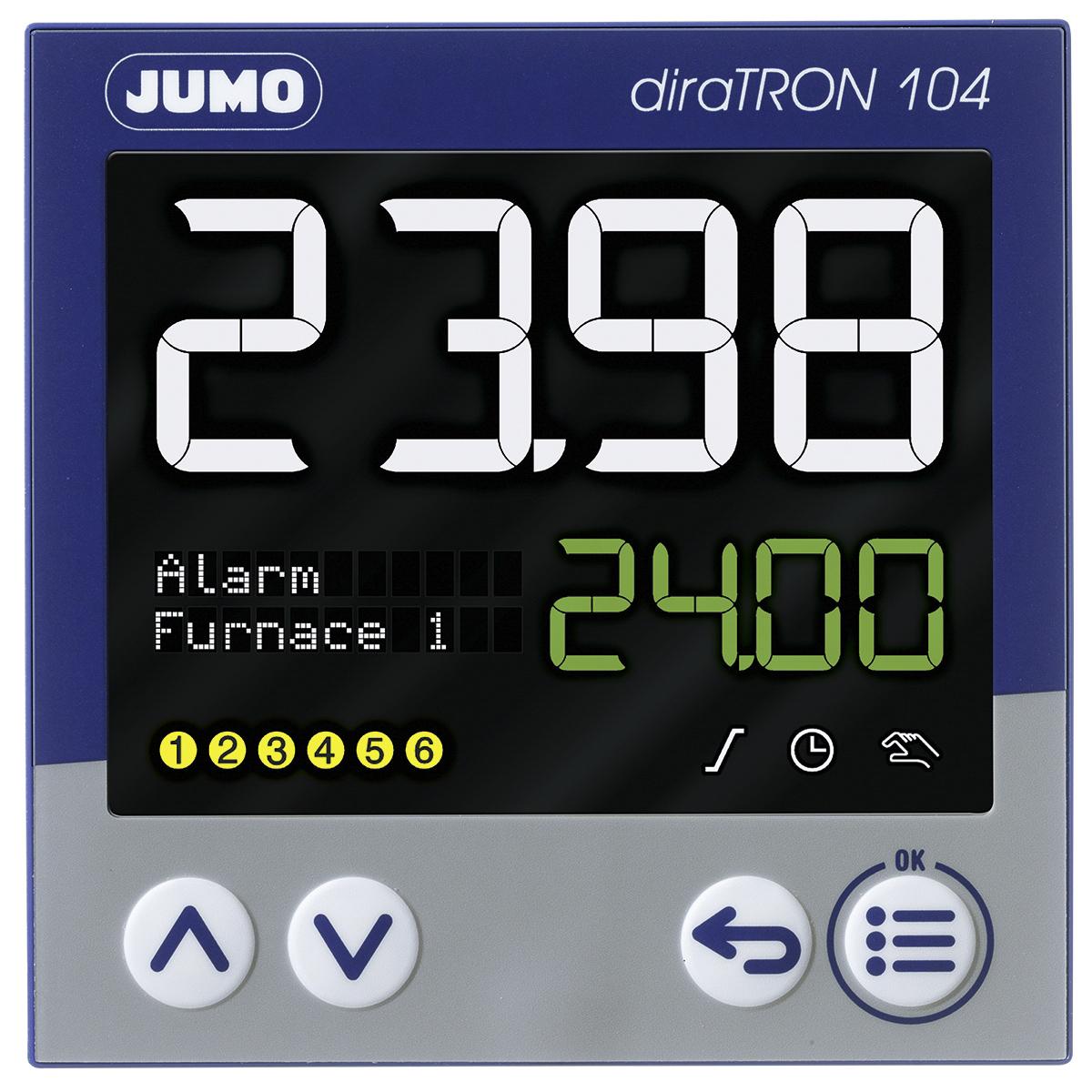 Produktfoto 1 von Jumo diraTRON PID Temperaturregler Panel-Montage, 3 x 2 Relais, 1 Logik Ausgang/ Analog, digital Eingang, 20 →