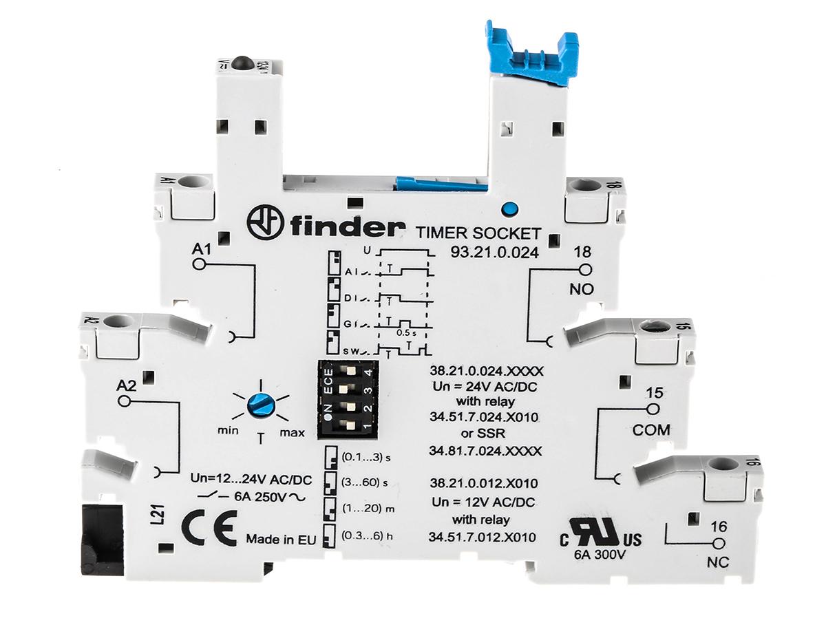 Produktfoto 1 von Finder Relaissockel zur Verwendung mit Relais, Serie 34,51 93, 5 -Kontakt , DIN-Schienen, 12V ac/dc