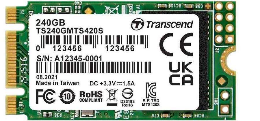 Produktfoto 1 von Transcend MTS420S, M.2 Intern HDD-Festplatte SATA III, TLC, 240 GB, SSD