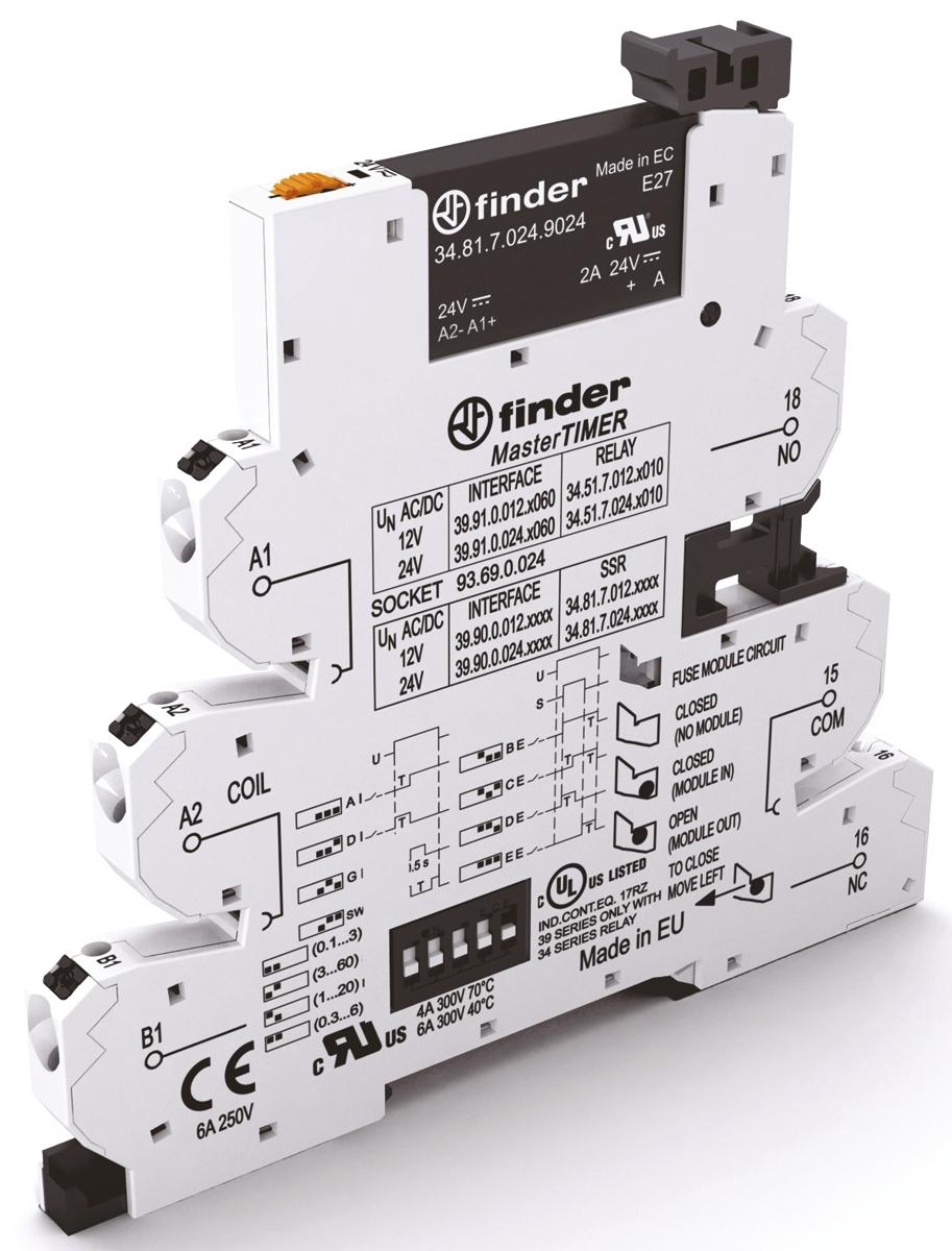 Produktfoto 1 von Finder Series 39 Halbleiter-Interfacerelais, 2 A max., DIN-Schienen 9,6 V min. 24 V dc max. / 13,2 V max. DC