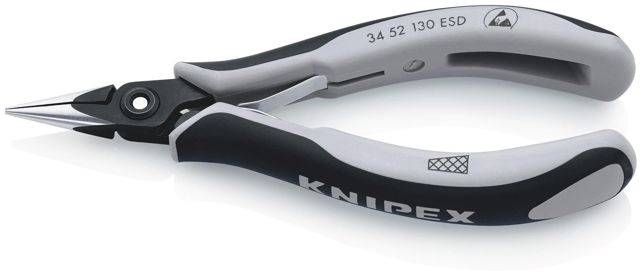 Knipex 34 52 Elektronikzange, Rundzange / Backen 23mm, gebogen 138 mm ESD