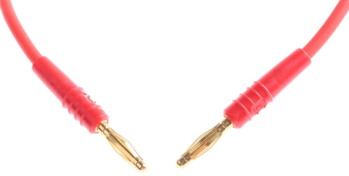 Produktfoto 1 von Staubli Messleitung 2 mm Stecker / Stecker, Rot PVC-isoliert 450mm, 30 V ac, 60V dc / 10A