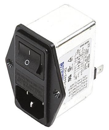 Deltron IEC Filter Stecker mit 2-Pol Schalter, 250 V ac/dc / 4A, Tafelmontage / Flachsteck-Anschluss