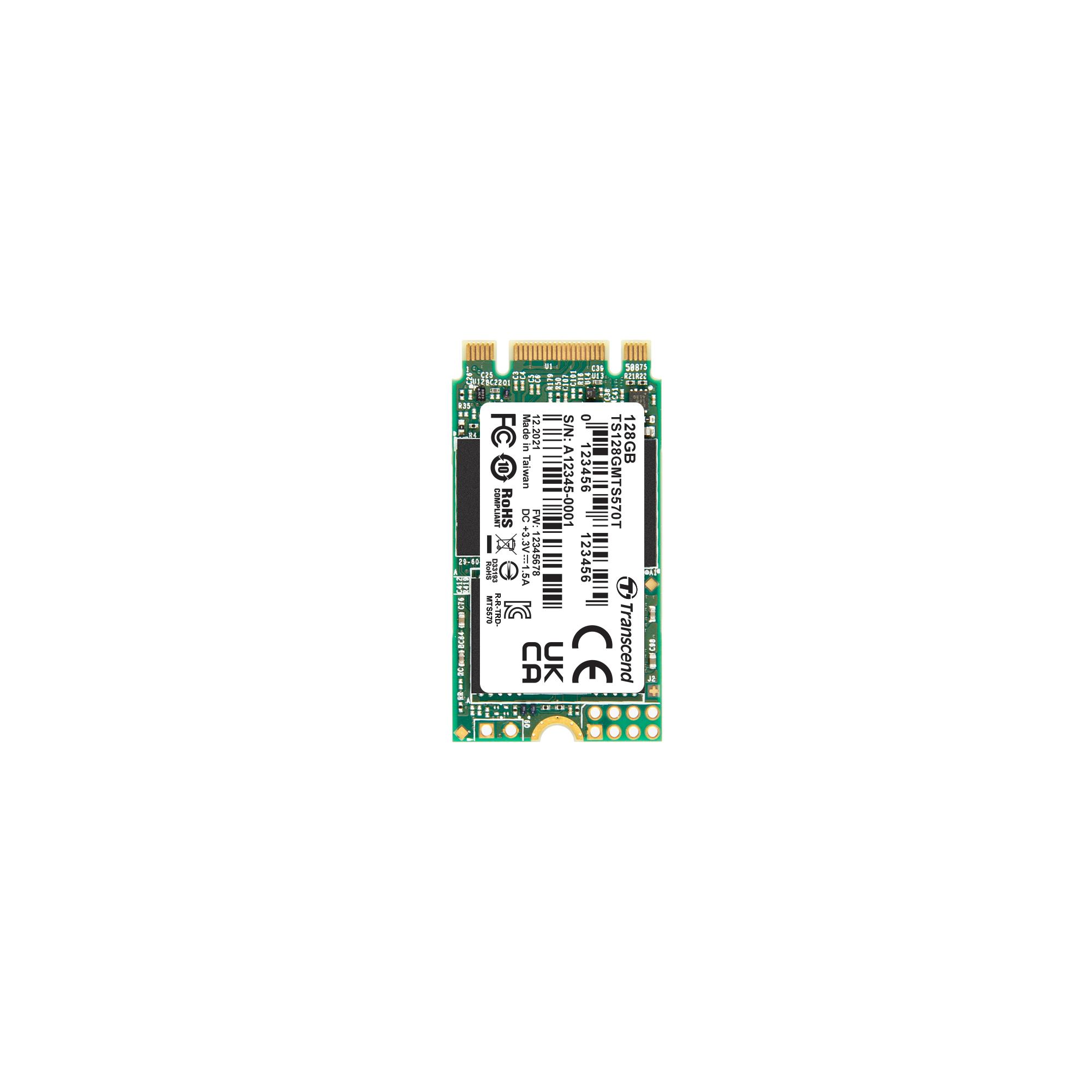 Produktfoto 1 von Transcend MTS570T, M.2 2242 Intern HDD-Festplatte SATA III Industrieausführung, 3D TLC, 128 GB, SSD