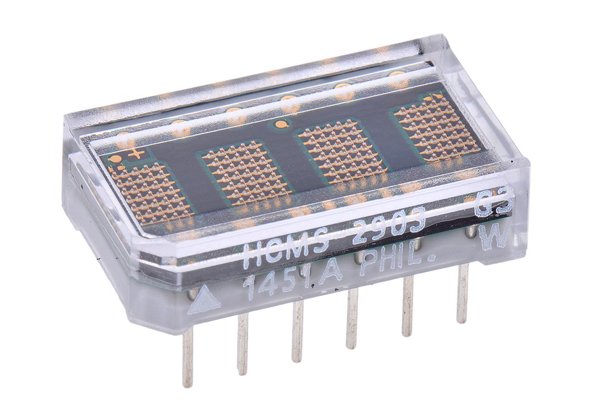 Broadcom LED-Anzeige Punktmatrix 4-Digit, Grün 574 nm Zeichenbreite 2.1mm Zeichenhöhe 3.7mm THT