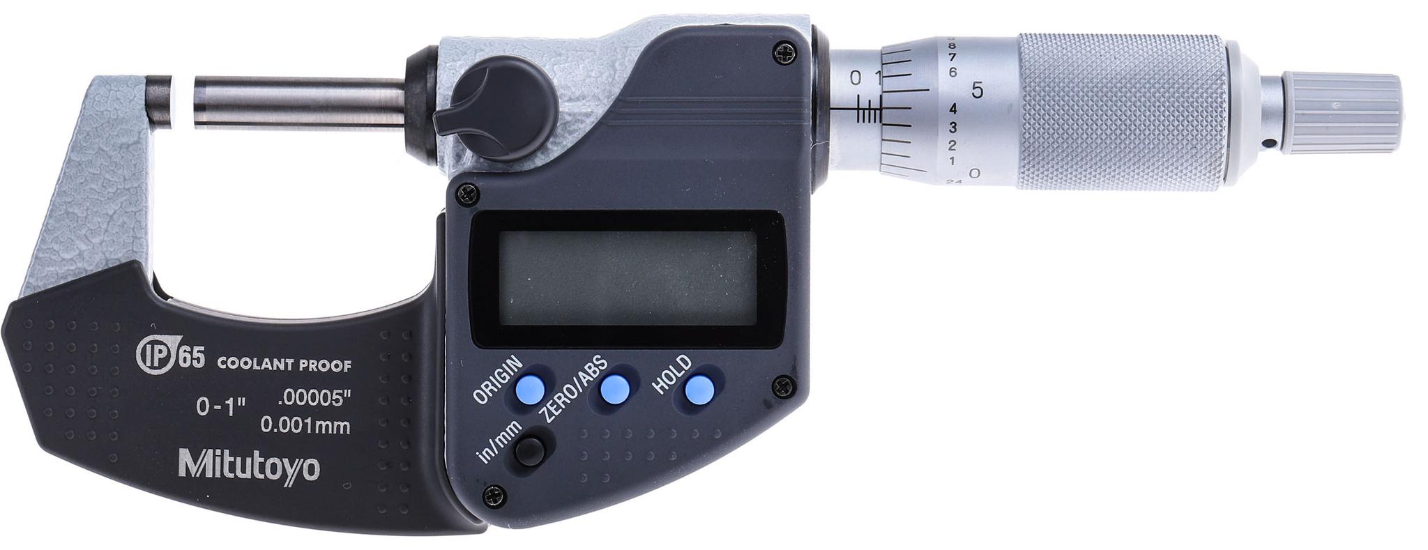 Produktfoto 1 von Mitutoyo Digital Mikrometer Außen-Messschraube  metrisch, zöllig, 0mm bis 25mm / ±0,00005 Zoll